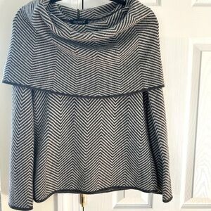 Clorinda Grey Two Tone
Chevron Print Wool/Cashmere/ Angora Cowl Neck Sweater